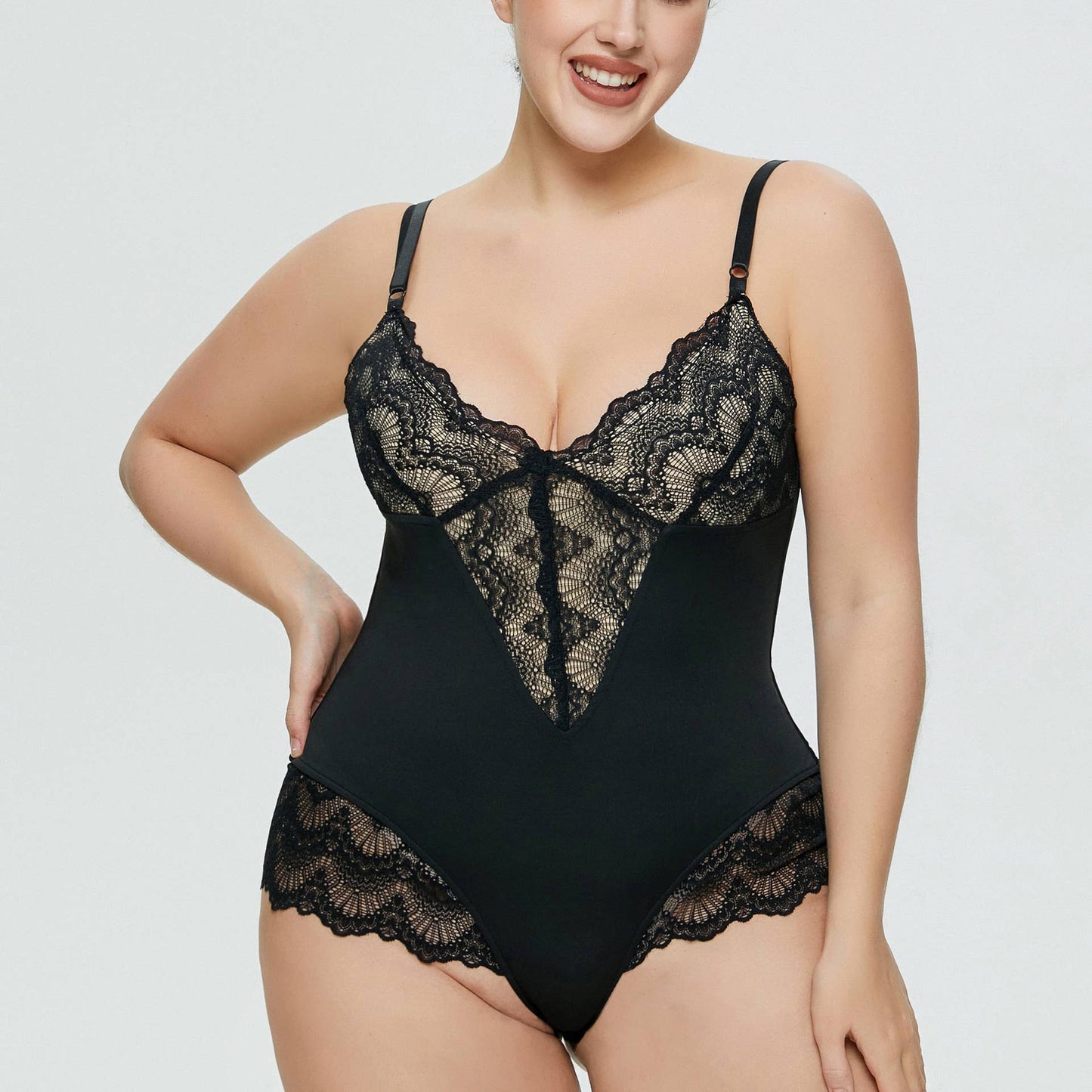 Sweetkama Ladies Solid Color Teddy Lace Lingerie Bodysuit