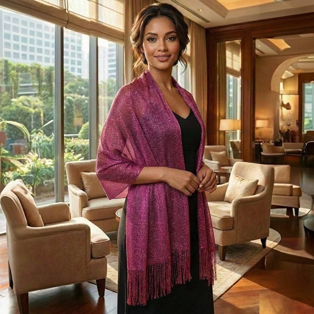 Shimmering Fringe Evening Shawl Scarf