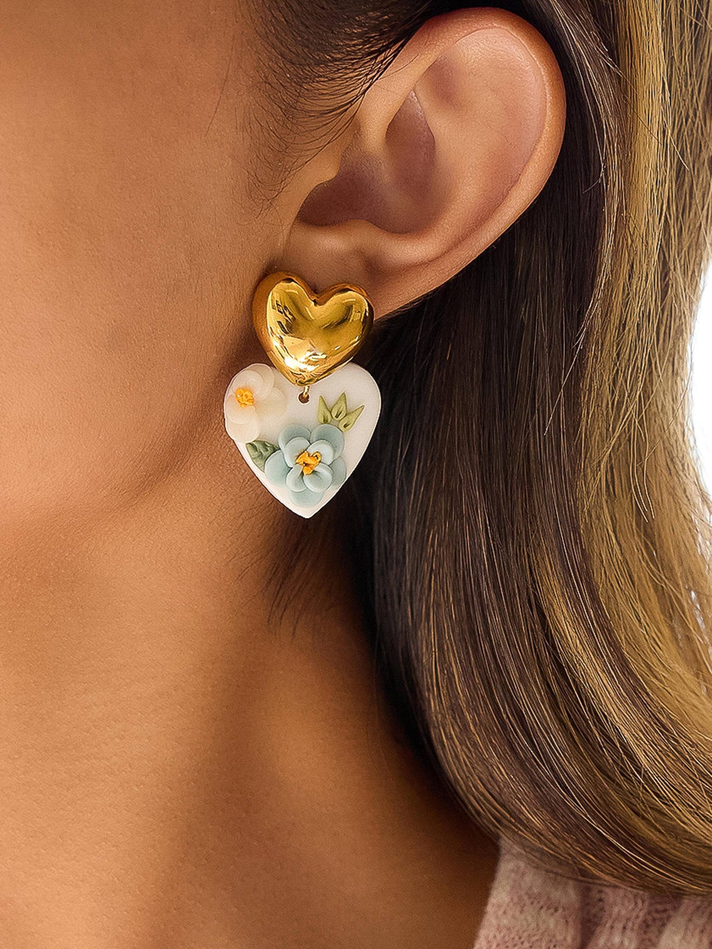 Amélisse 18K Gold Non-Tarnish Floral Heart Drop Earrings
