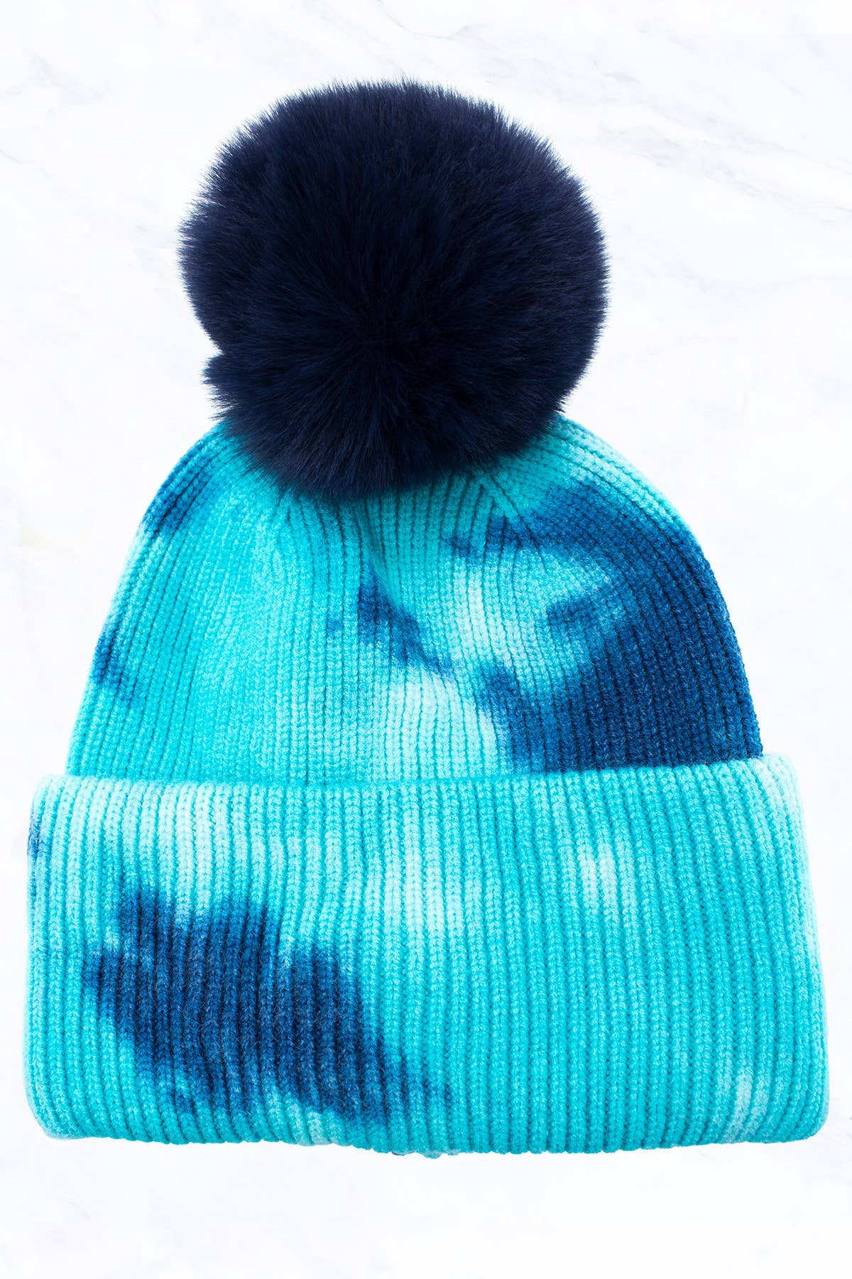 Tie Dye Knitted Fur Pom Beanie