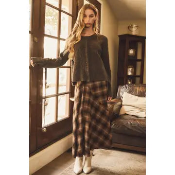 Brown Plaid Maxi Skirt