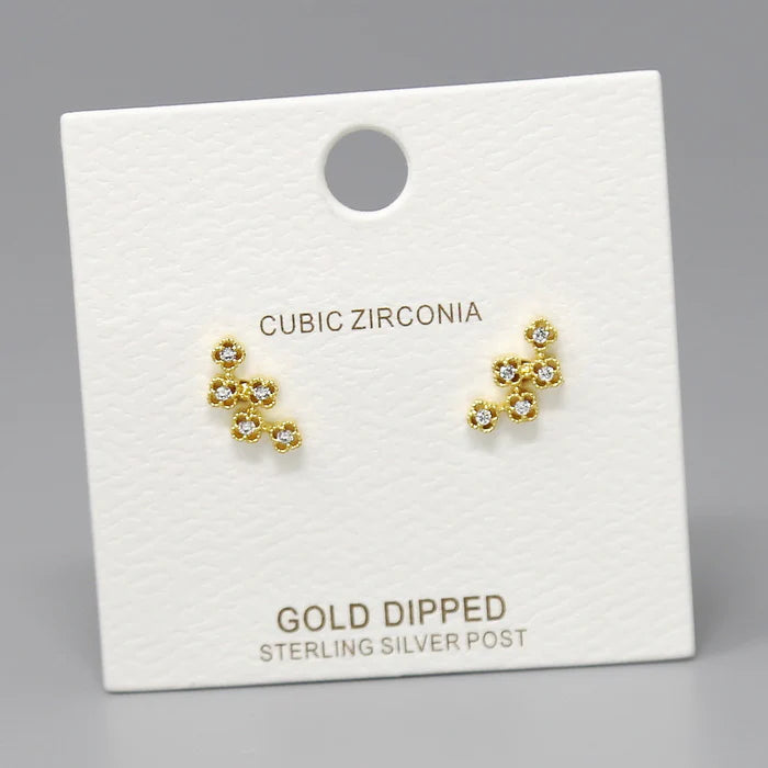 CZ Flower Cluster Gold Dipped Stud Earrings