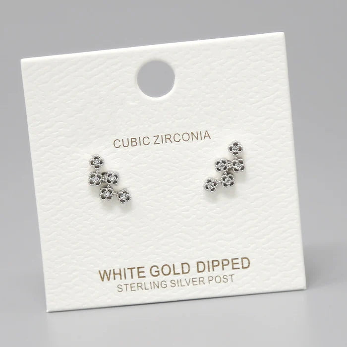 CZ Flower Cluster Gold Dipped Stud Earrings