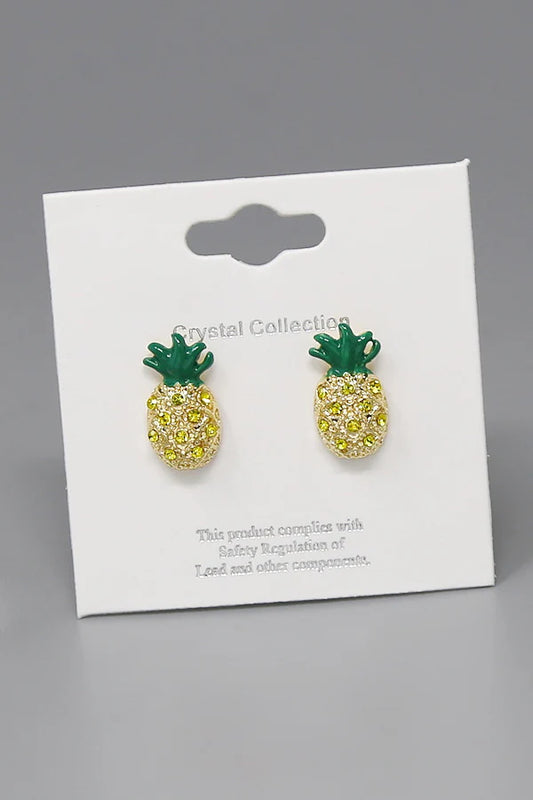 Pineapple Glass Pave Stud Earrings
