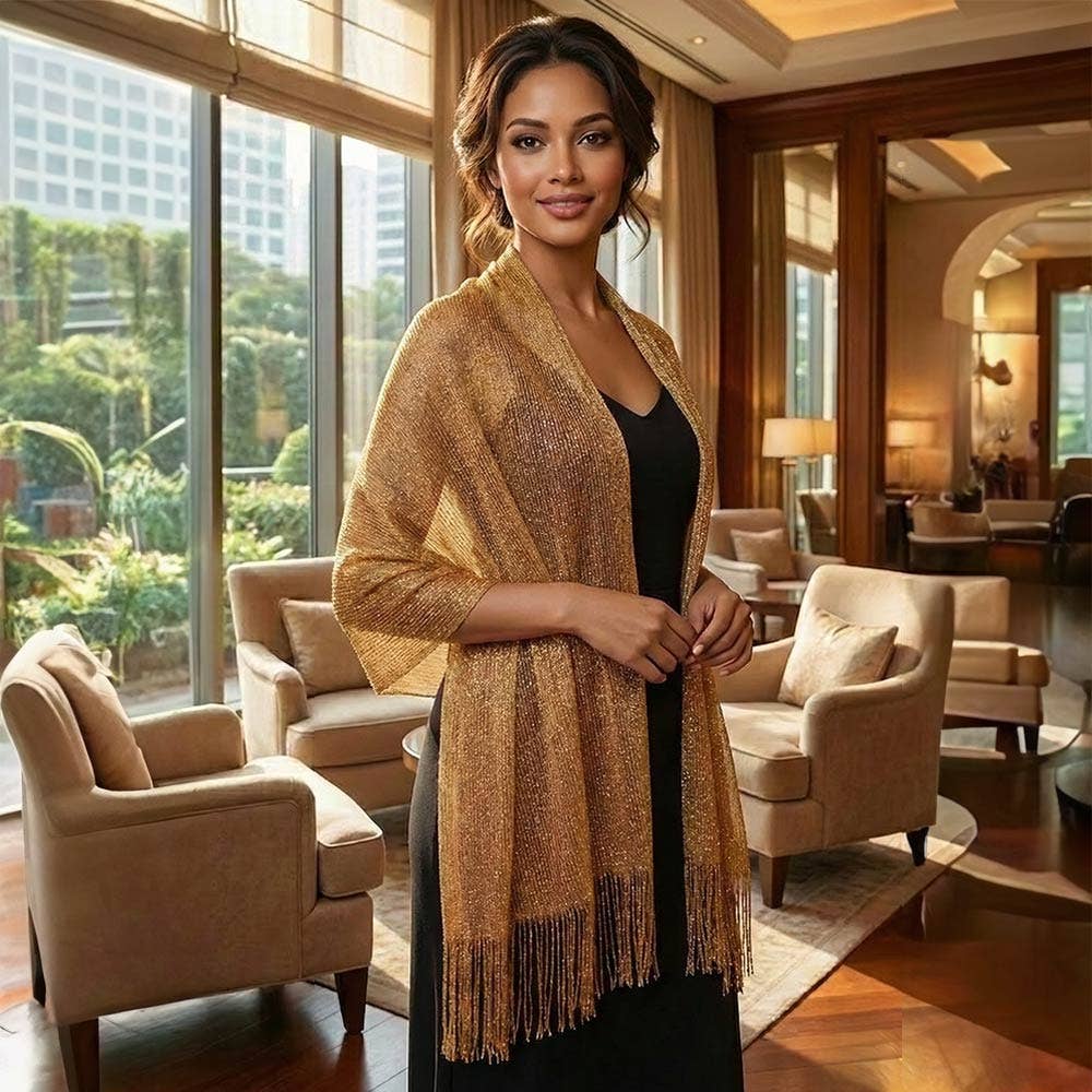 Shimmering Fringe Evening Shawl Scarf