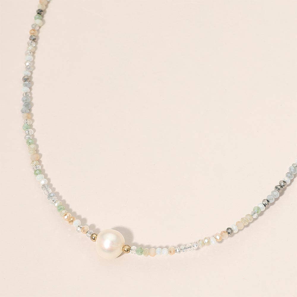 Pearl Accent Seed Beaded Choker Necklace