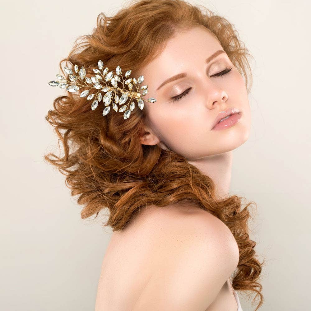 Marquise Stone Leaf Branch Hair Clip