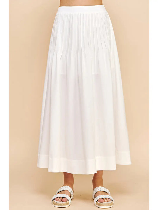 Pintuck White Midi Skirt