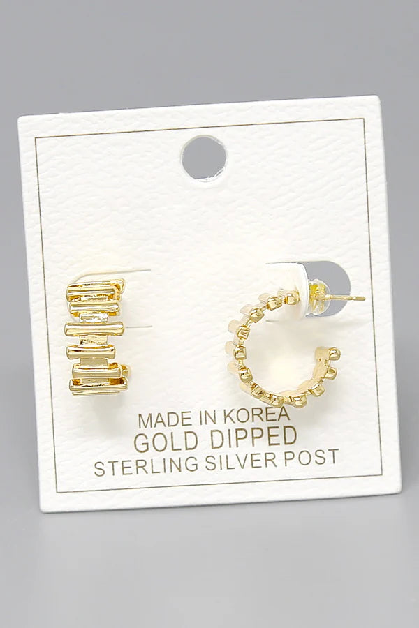 Stair Textured Gold Dipped Hoop Earrings
