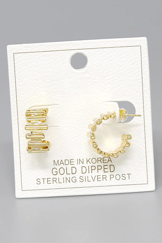 Stair Textured Gold Dipped Hoop Earrings