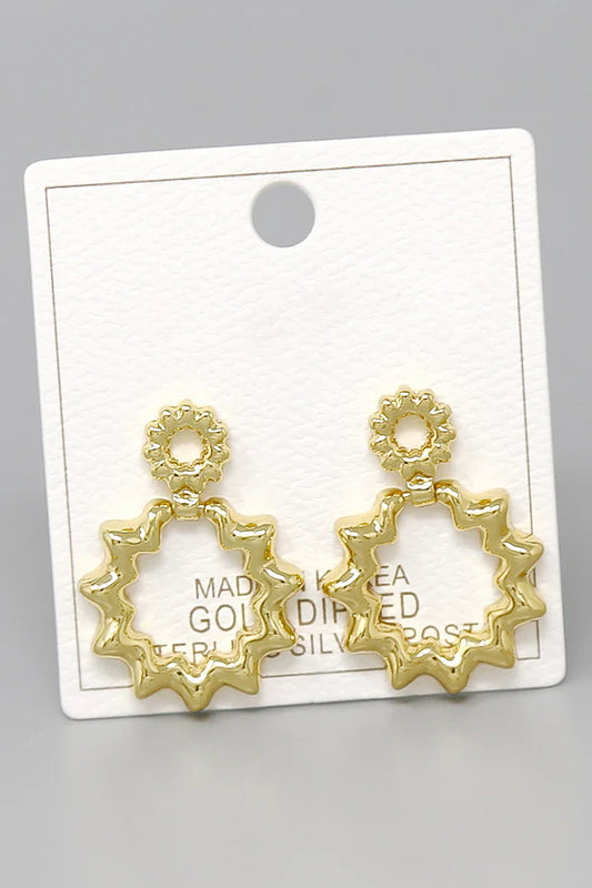 Gold Dipped Sunburst Drop Earrings