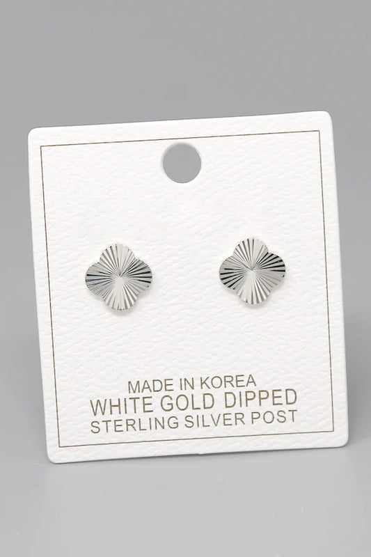 Textured Quaterfoil Shape Gold Dipped Stud Earrings