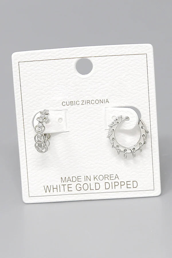 Pierced CZ Pave Gold Dipped Hoop Earrings