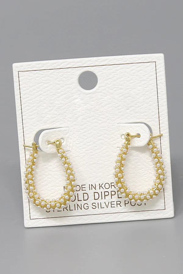 Pearl Embellished Gold Dipped Hoop Earrings