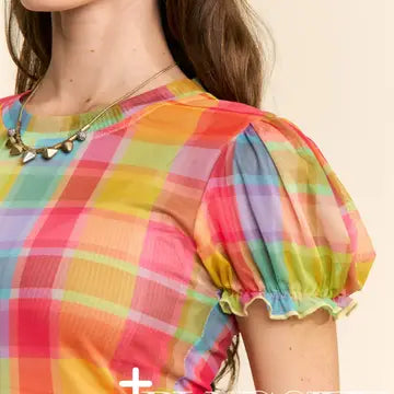 Multicolor Checkered Mesh Top (S-3x)