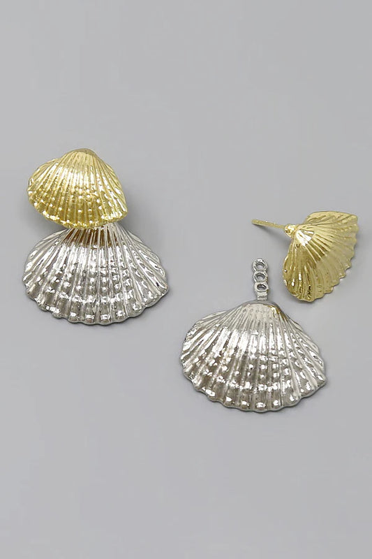 Mixed Metal Sea Shell Jacket Earrings