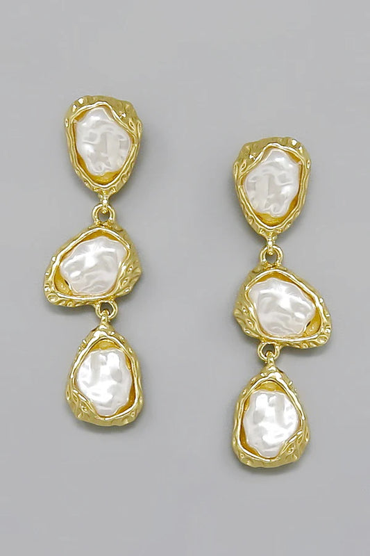 Triple Tier Baroque Pearl Drop Earrings