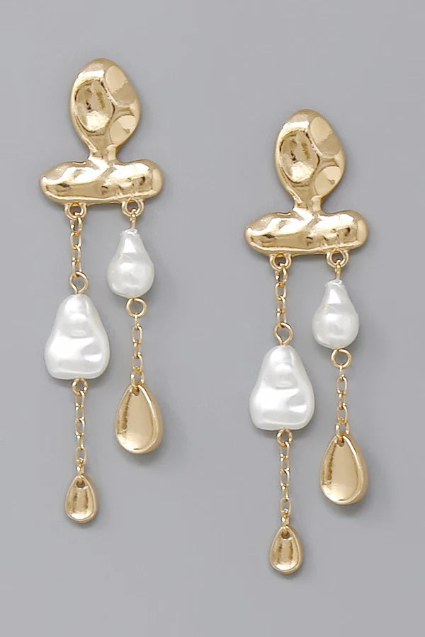 Baroque Pearl Irregular Geometric Link Dangle Earrings