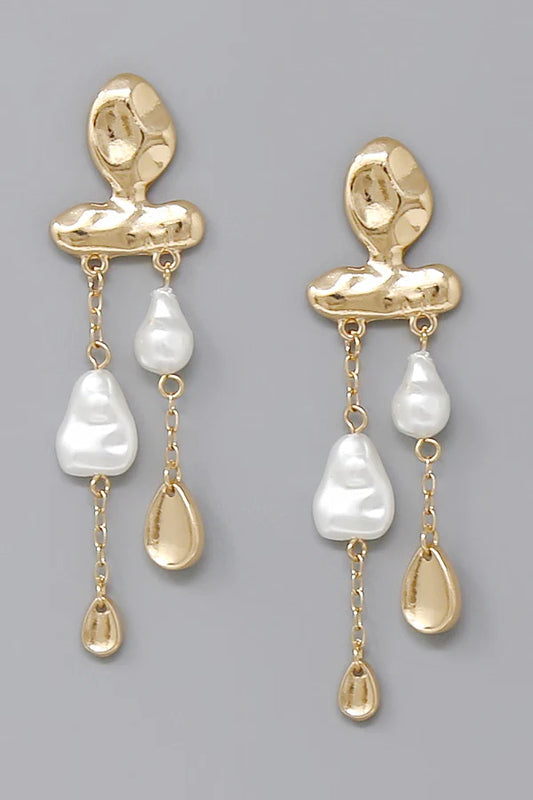 Baroque Pearl Irregular Geometric Link Dangle Earrings
