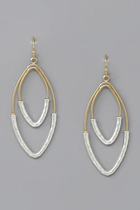 Textured Double Marquise Hoop Drop Earrings