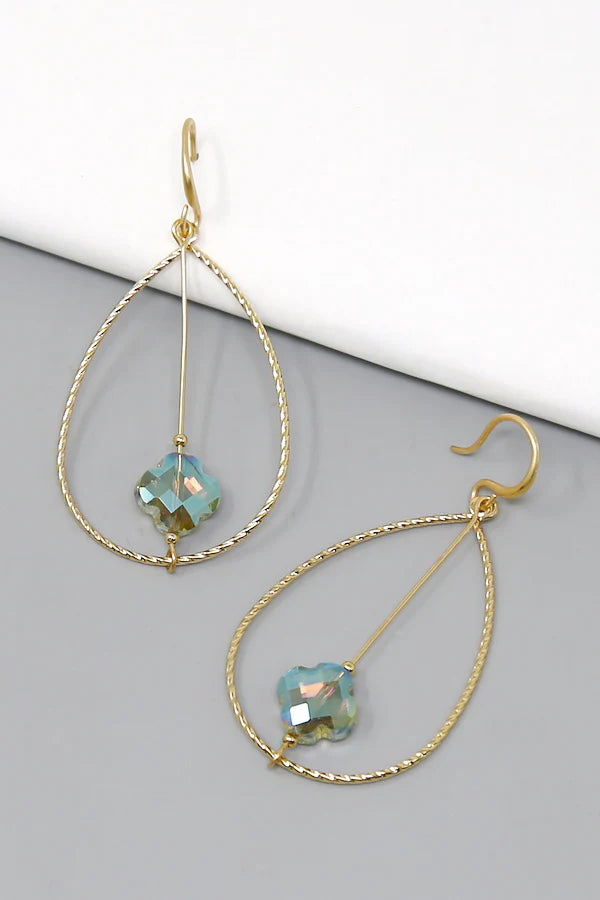 Clover Glass Stone Bead Teardrop Earrings