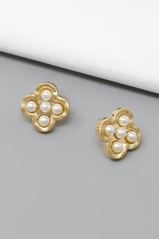 Pearl Embellished Clover Stud Earrings