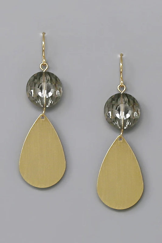 Glass Stone With Metal Teardrop Earrings