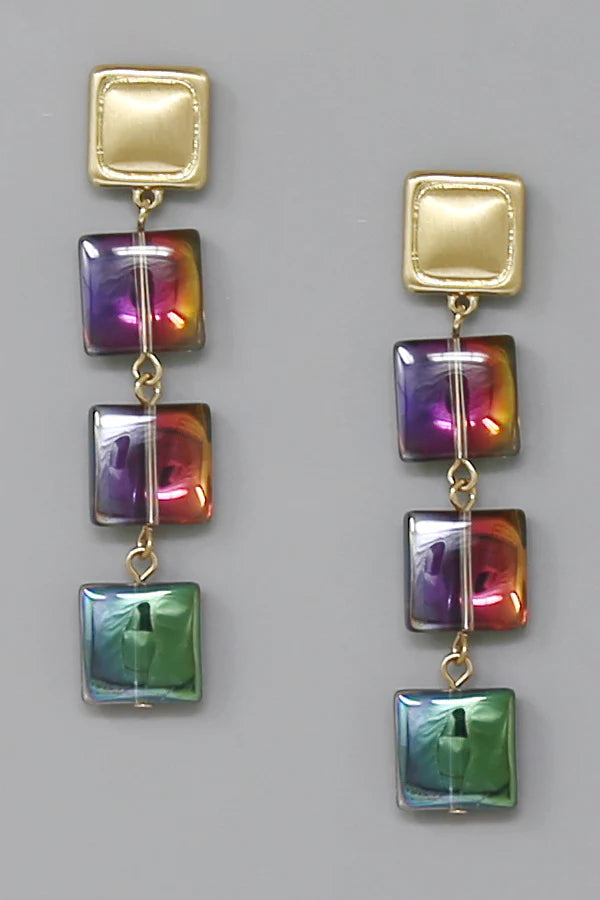 Square Bead Linked Dangle Earrings