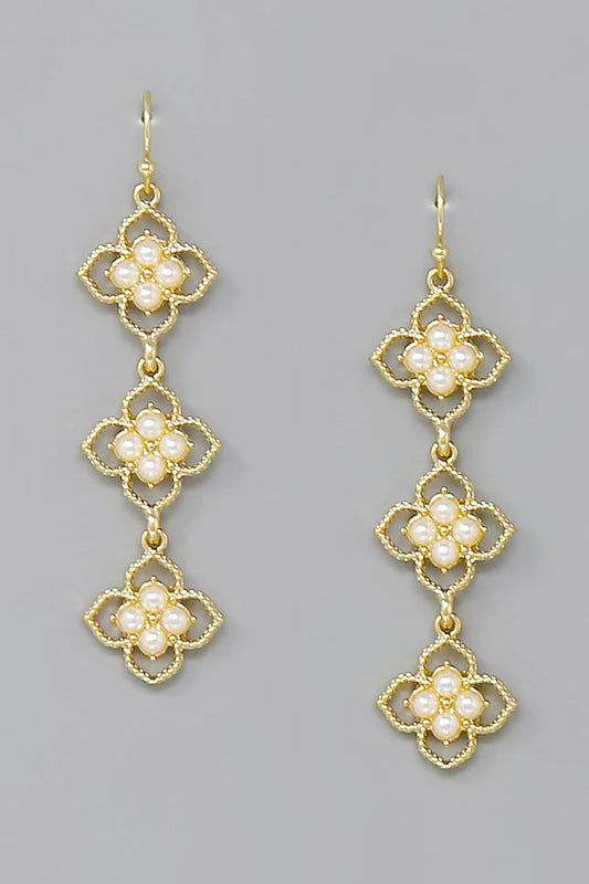 Floral Charm Linked Dangle Earrings