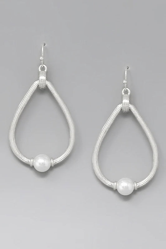Textured Pearl Teardrop Hoop Dangle Earrings