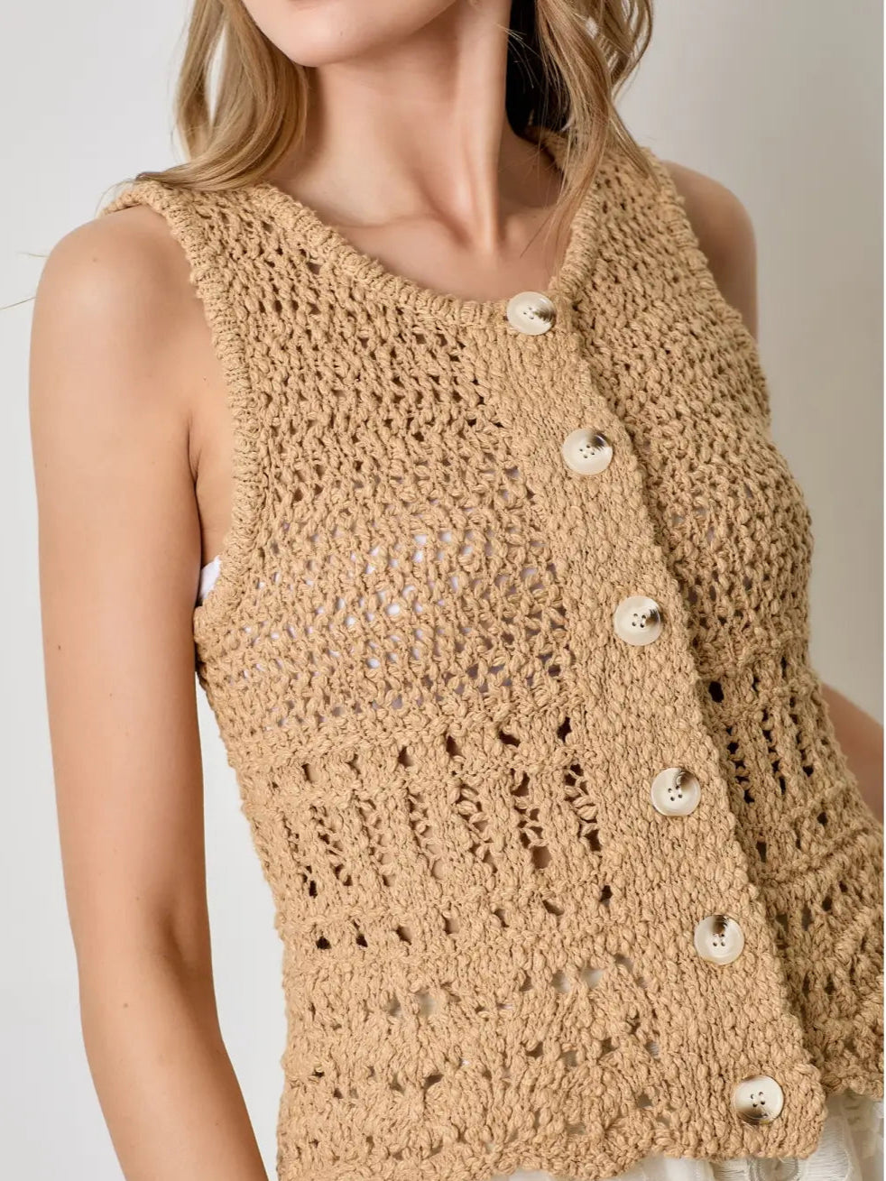 Khaki Loose Knit Vest