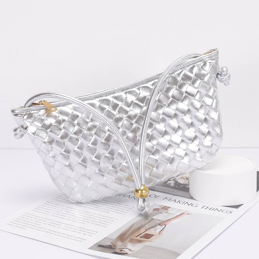 Faux Leather Braided Wrist and Shoulder Bag