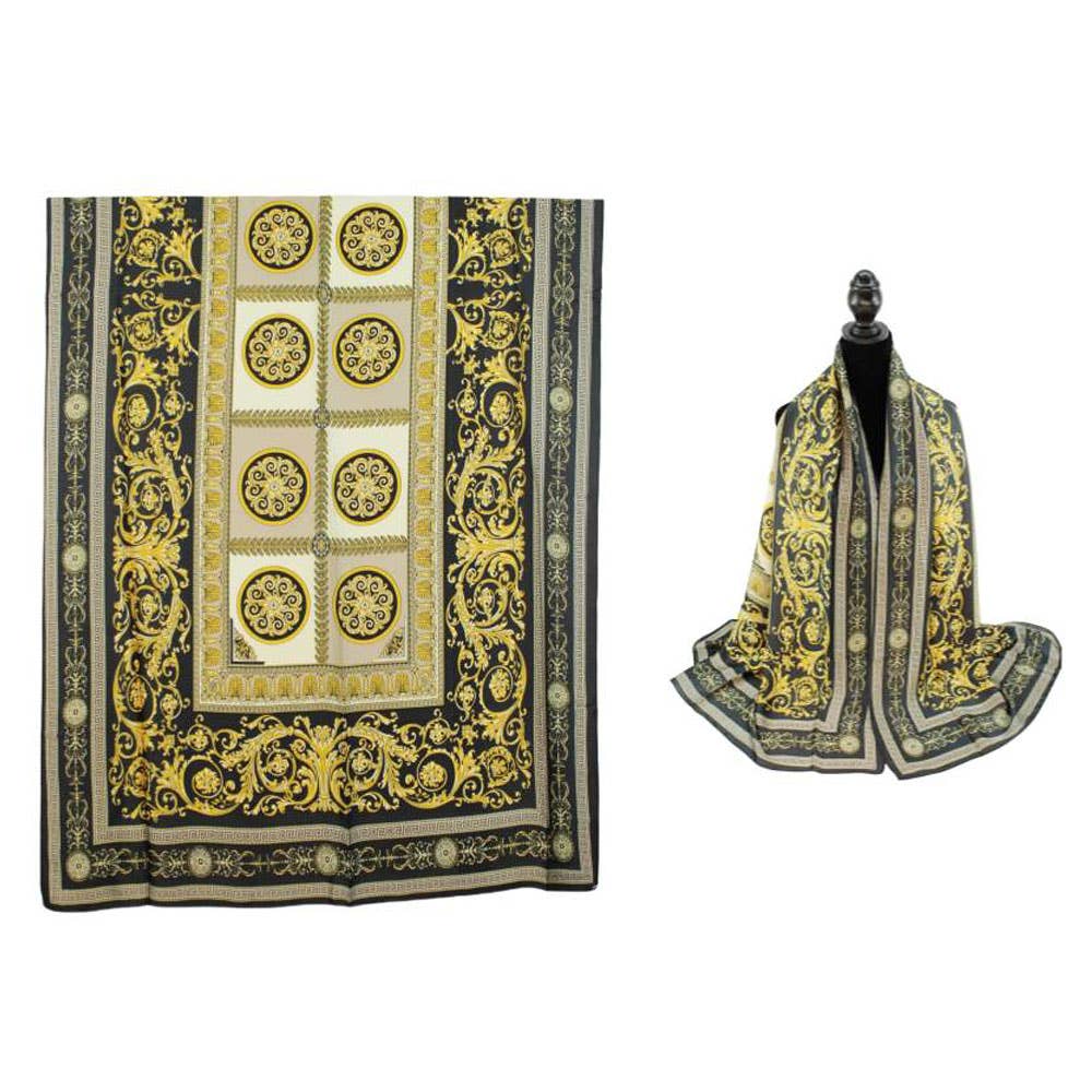 Abstract Pattern Printed Oblong Silky Satin Scarf Shawl
