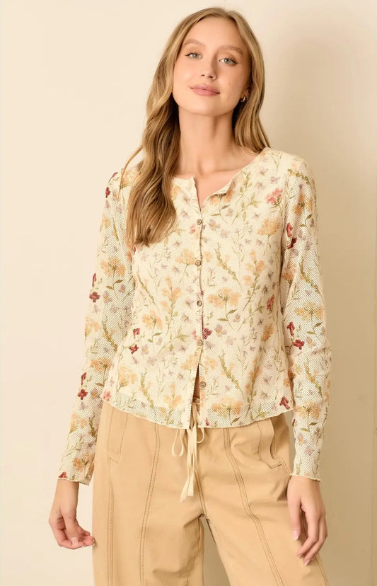 Floral Print Round Neck Long Sleeve Top