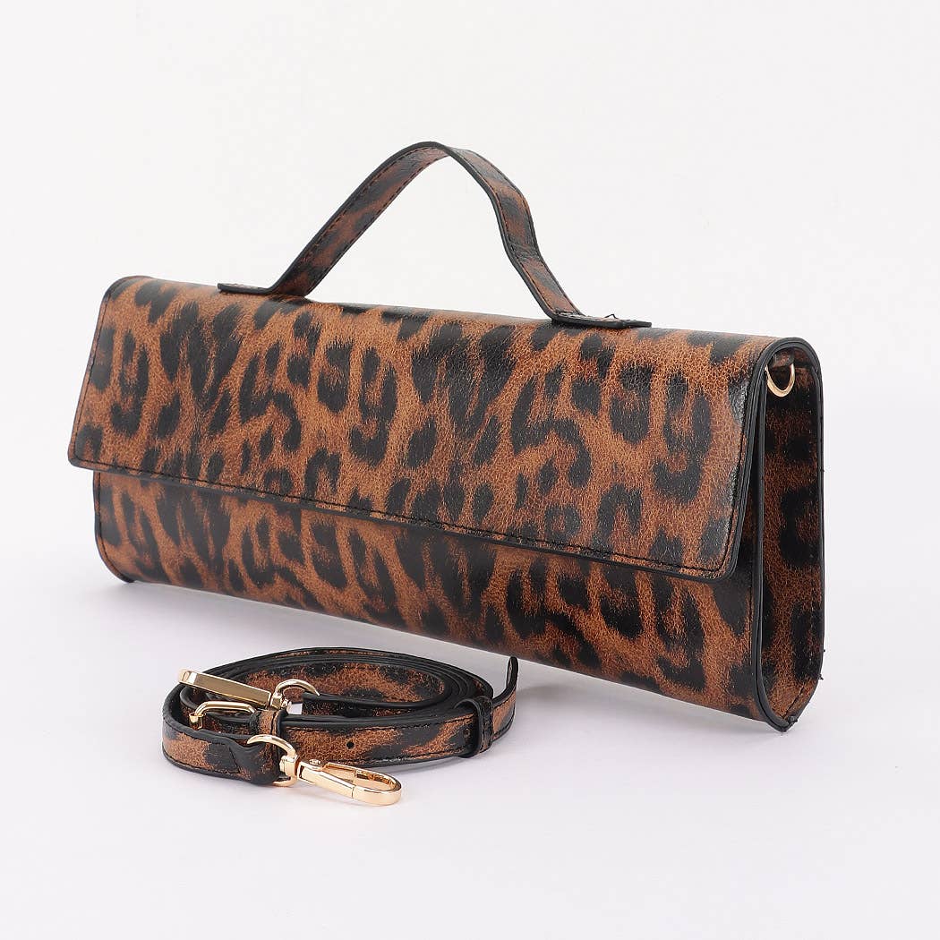 Leopard Print Faux Leather Clutch