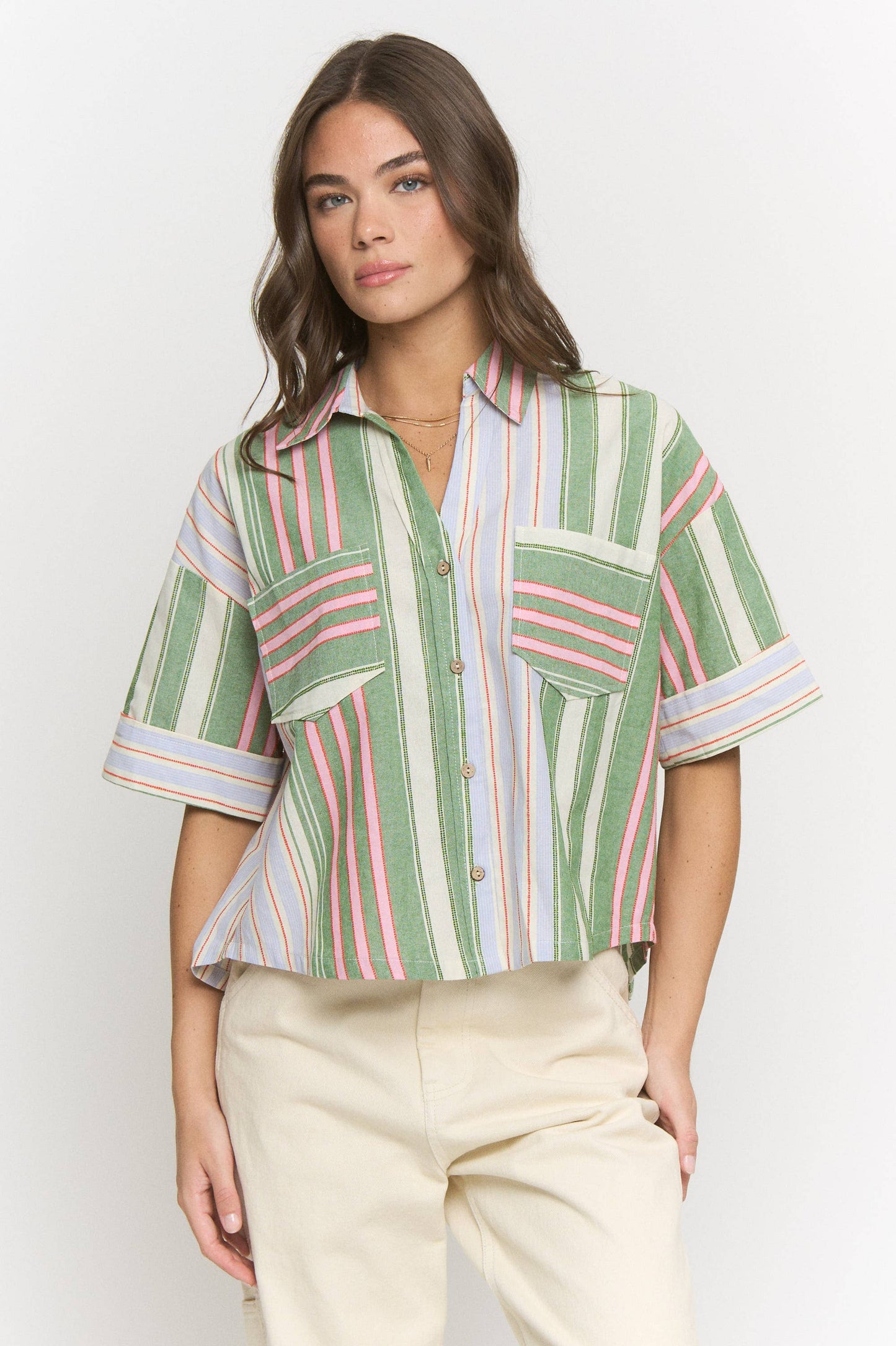 Multi Striped Cotton Button Down (S to 3X)