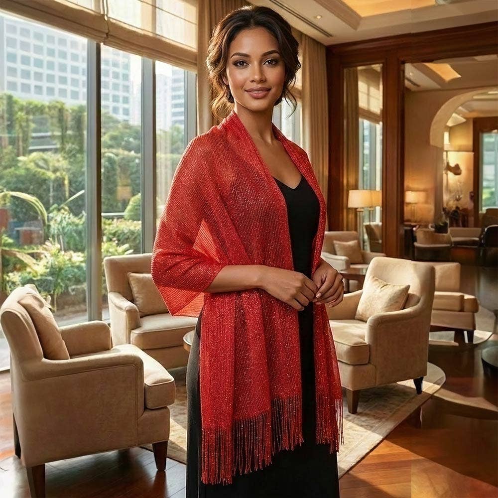 Shimmering Fringe Evening Shawl Scarf