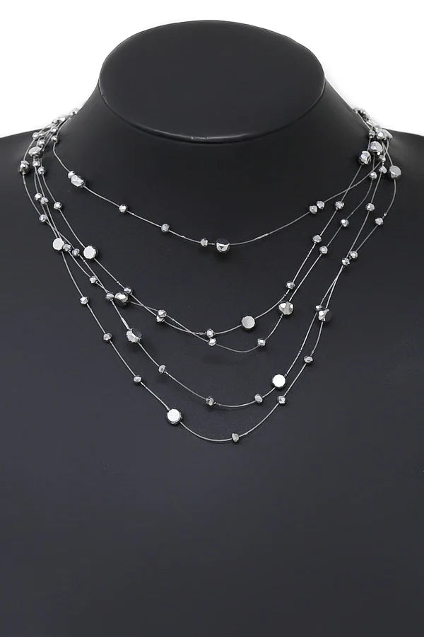 Floating Faceted Stone Fishing Line Necklace w/ Matching Dangle Earrings