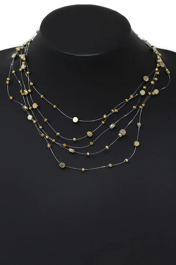Floating Faceted Stone Fishing Line Necklace w/ Matching Dangle Earrings