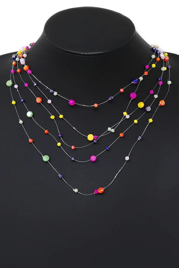 Floating Faceted Stone Fishing Line Necklace w/ Matching Dangle Earrings