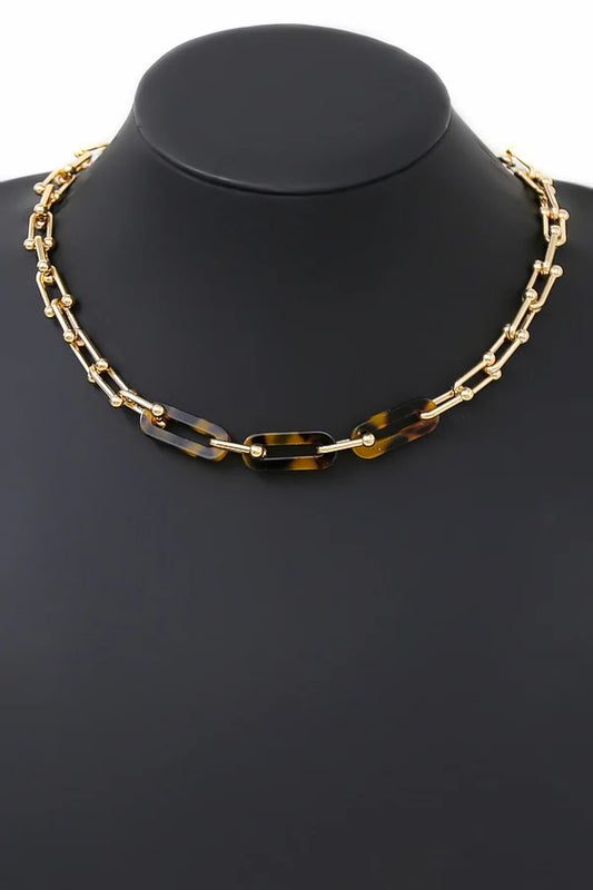 Tortoise Oval Link Hardware Chain Short Necklace