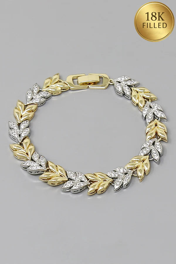 Two-Tone Pave Leaf Vine Link 18K Gold Filled Bracelet