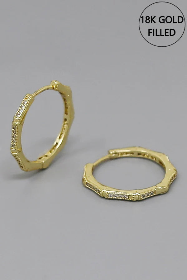 Pave Bamboo Gold Filled Hoop Earrings