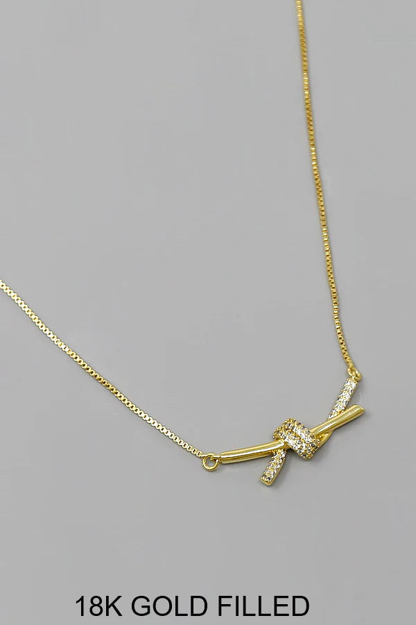 Knot CZ Pave Pendant Gold Filled Short Necklace