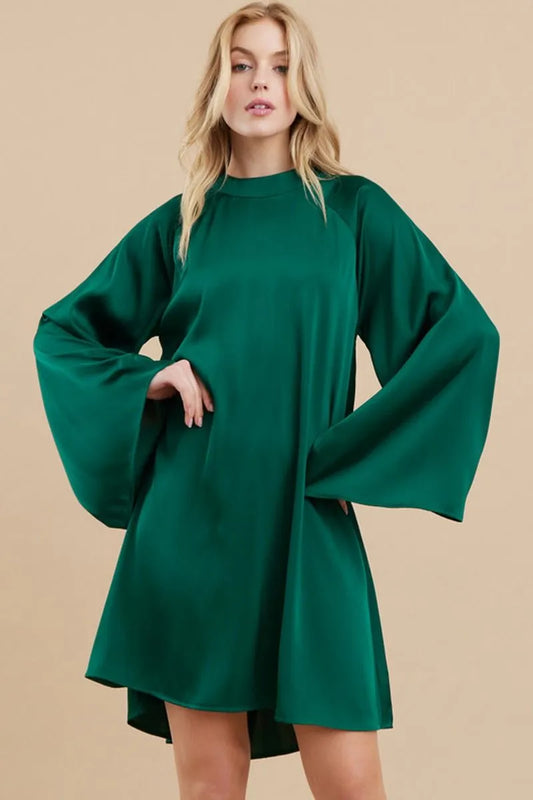 Satin Long Sleeve Mini Dress