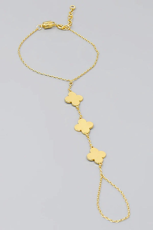 Triple Clover Gold Dipped Hand Chain Bracelet