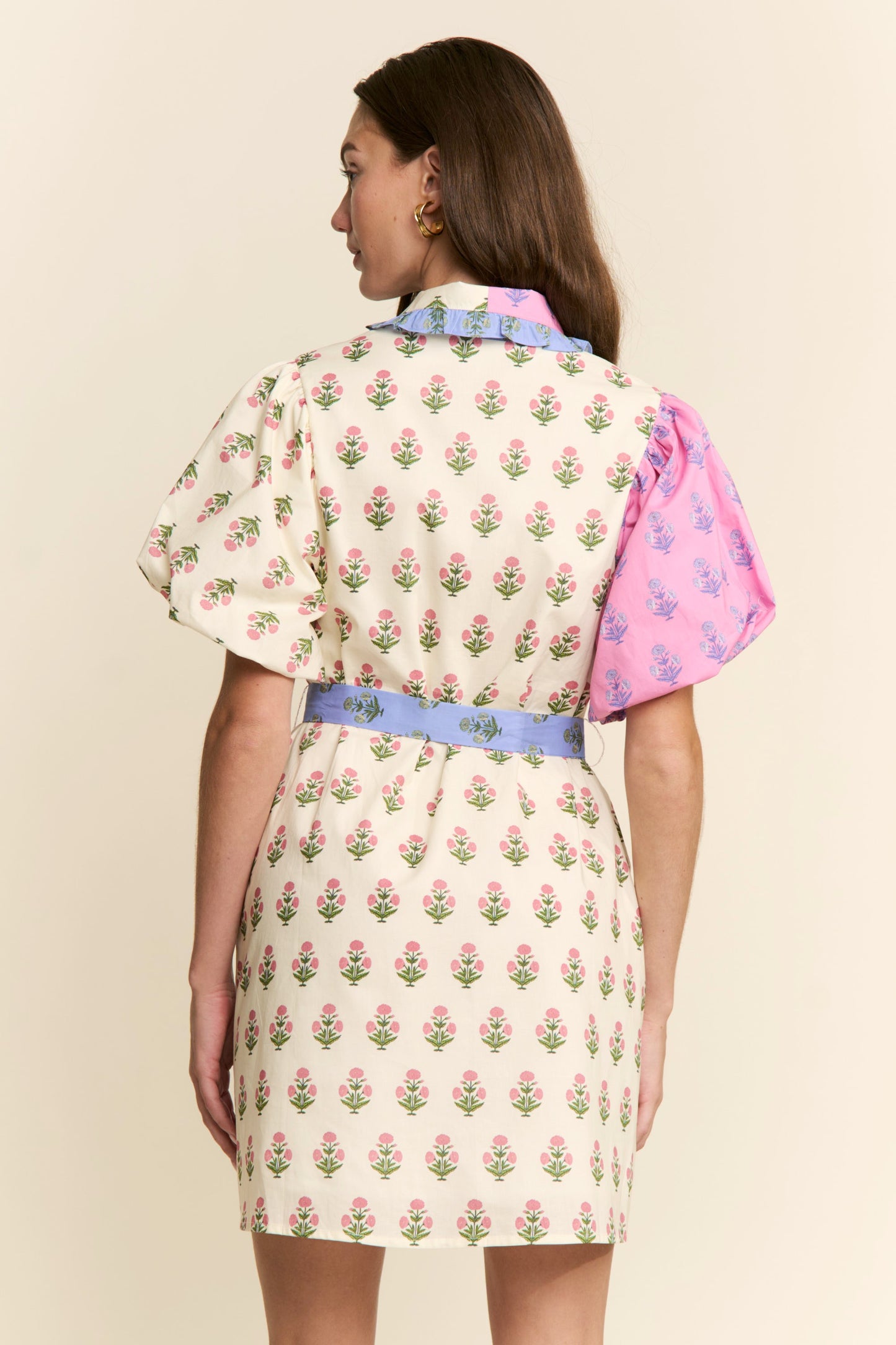 Colorblock Ruffle Detailed Collar Shirtdress(S to 3X)