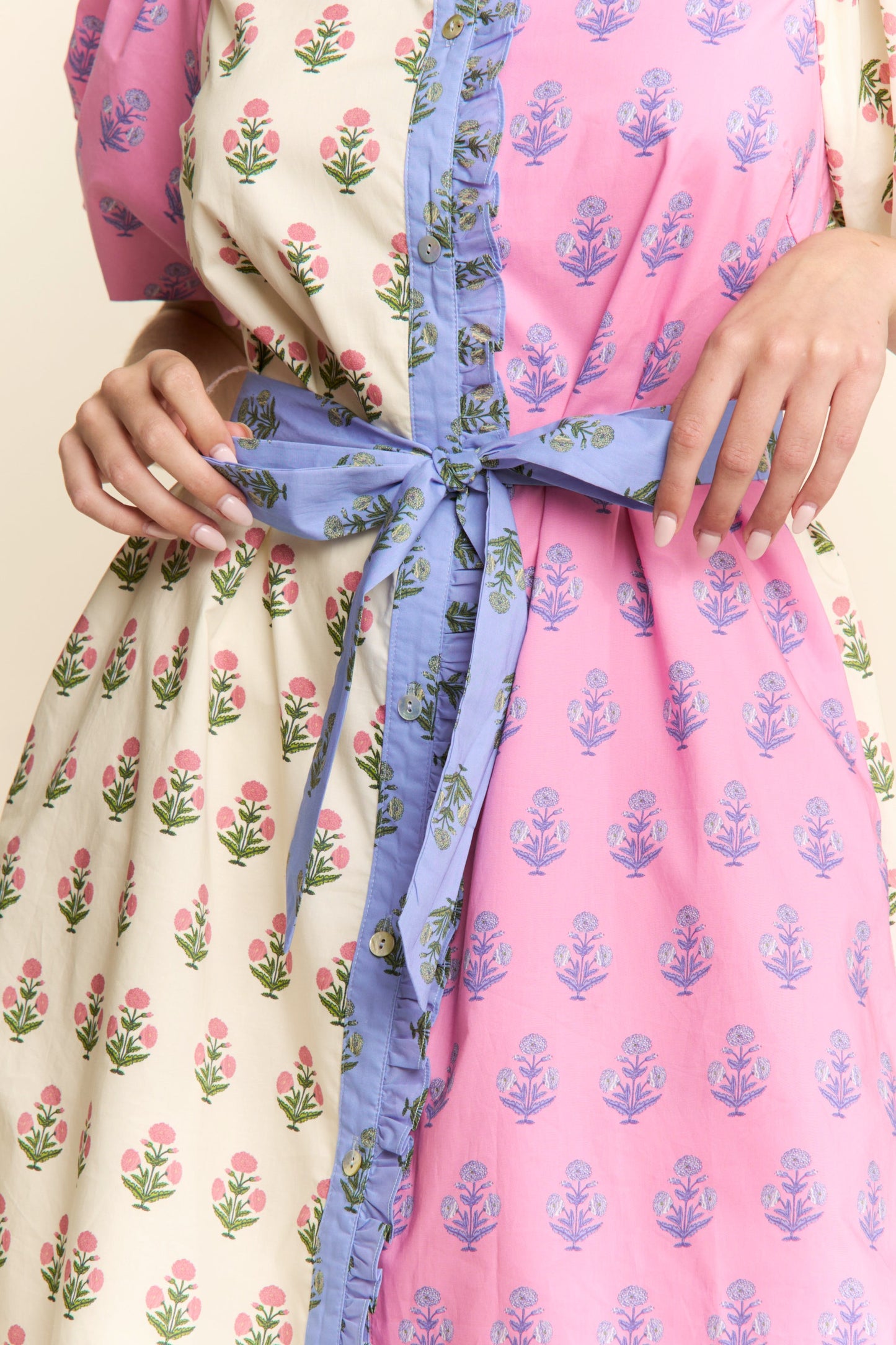 Colorblock Ruffle Detailed Collar Shirtdress(S to 3X)