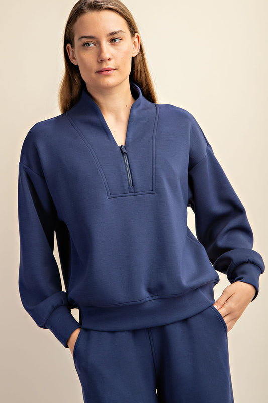 Scuba Luxe V-neck Solid 3/4 Zip