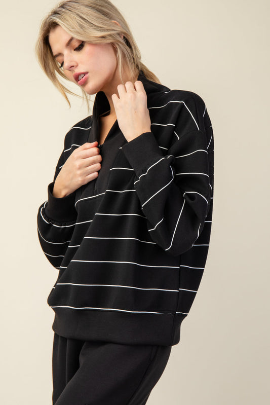Scuba Luxe V-Neck Black Striped 3/4 Zip